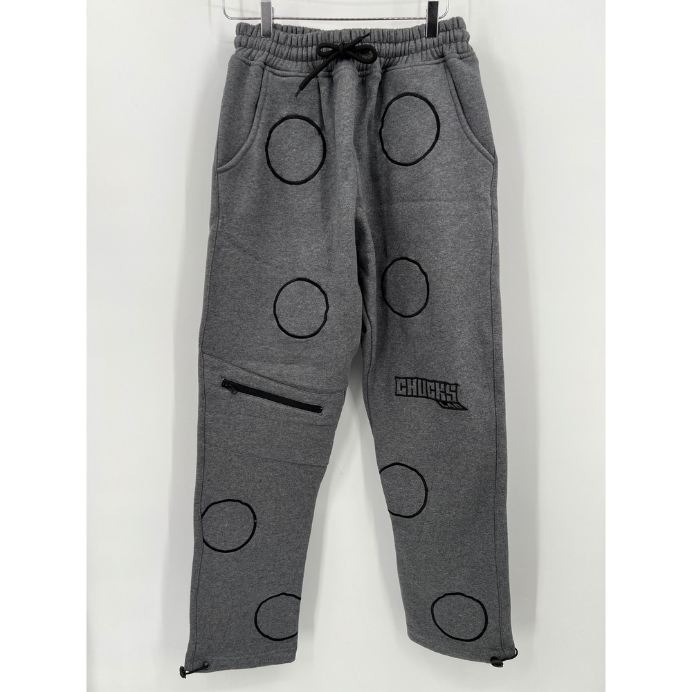 Chuck's Lab Men's Heavy Gray Sweatpants Circle Embroidered Streetwear Size L‎